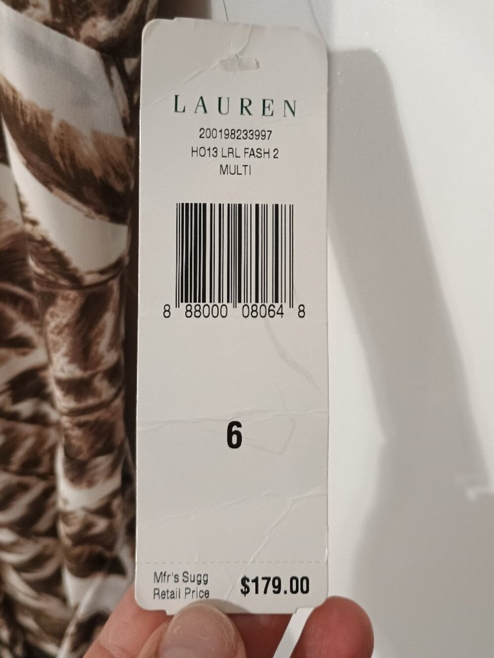 Lauren Ralph Lauren Feather Print Halter Dress Size 6 NWT Brown Ivory Wrap Tie W - Picture 8 of 8